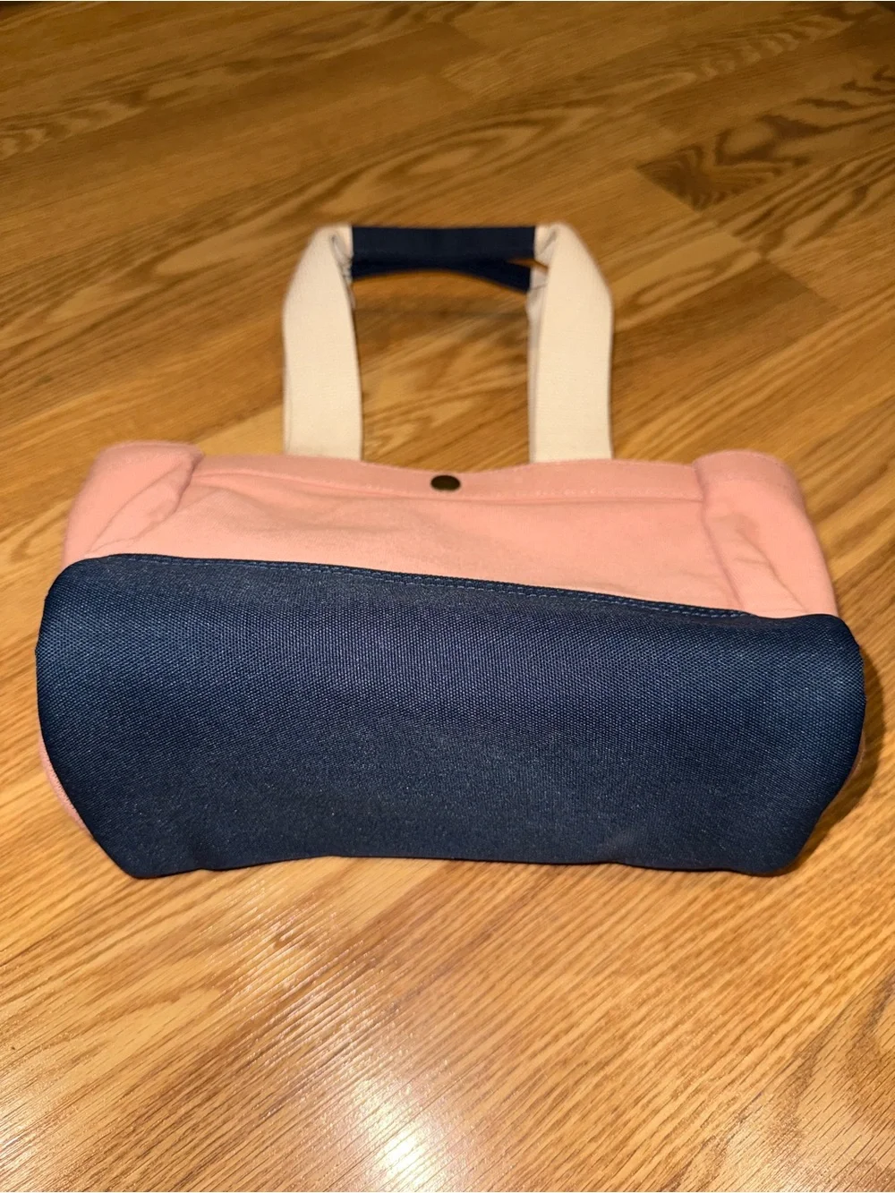 Birdling pink and navy color-blocked canvas mini tote